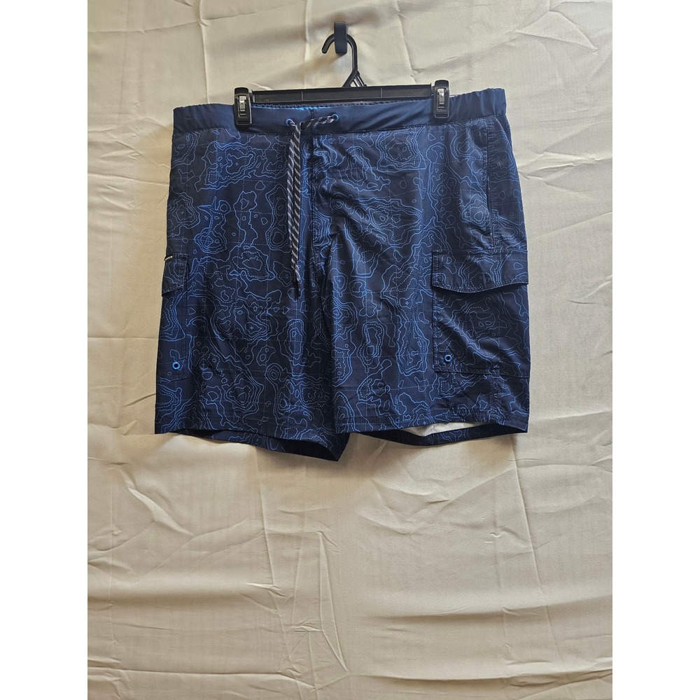 ZeroXposur Mens Swim Trunks XXL Navy Blue Topo‎ Map Print Stretch Board Shorts